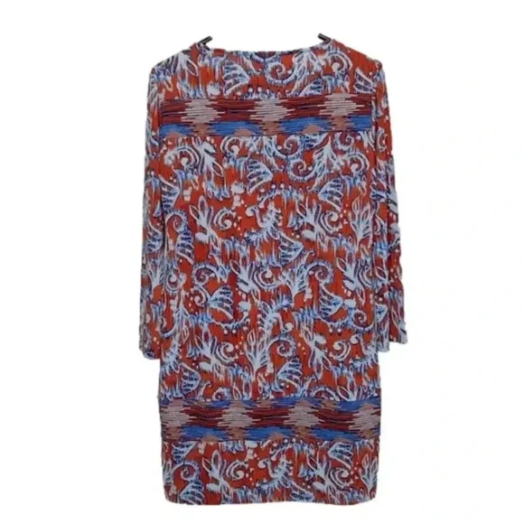 BCBGMAXAZRIA small dress colorful bohemian pattern long sleeved scoop neck dress - Picture 3 of 10